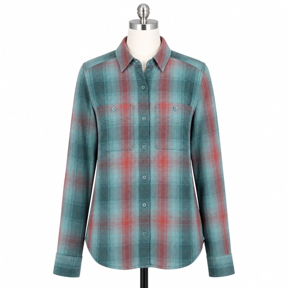 REI Co-op Flannel Shirt Women XS Teal Red Plaid Button Up Cotton Chest Pockets